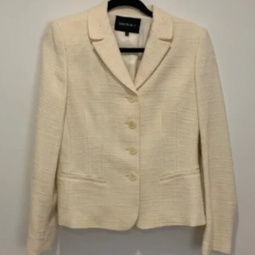 Lafayette 148 Women's Cream Tweed Suit Jacket size 6 button back detail